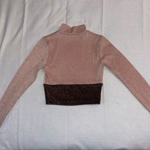 Naked Wardrobe Pink w/Brown Glitter Crop Top - Small
